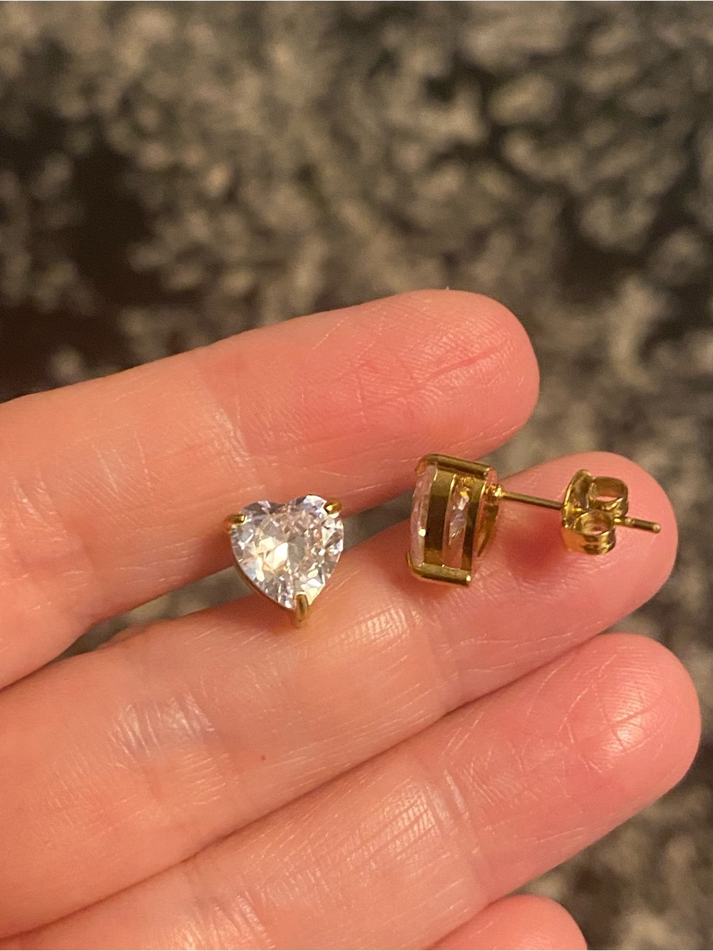 Gold Heart CZ Stud Earrings - Clear Crystal